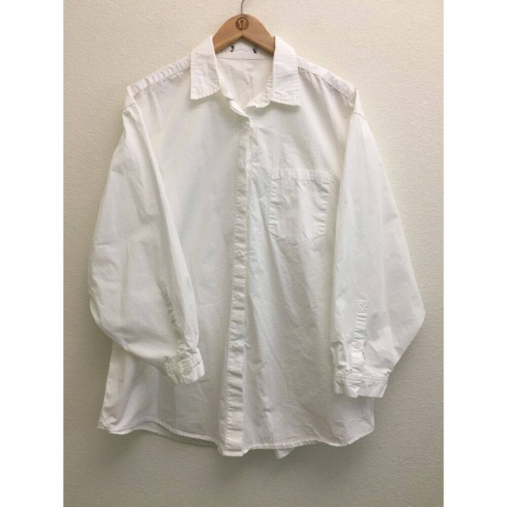Women’s White 100% Cotton Oversized Button Down Shirt S Balloon Sleeve